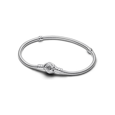 Bracelet Pandora Moments Maille Serpent Fermoir Rose en argent, 17 cm