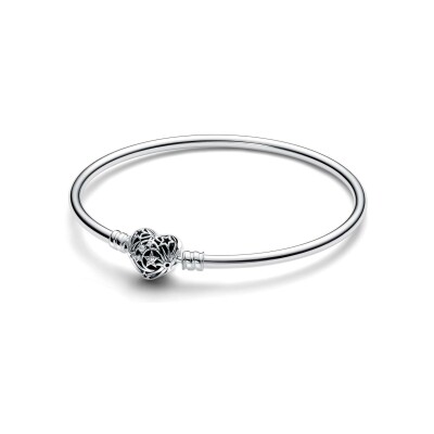 Bracelet Pandora Moments jonc fermoir cœur céleste en argent et oxyde de zirconium, 19 cm