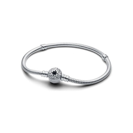 Bracelet Pandora Moments Maille Serpent Fermoir Etoile Polaire en argent et oxydes de zirconium, 18 cm