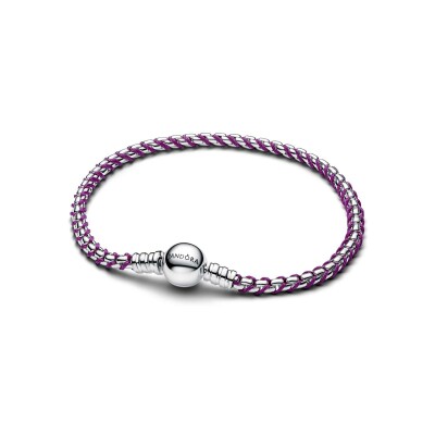 Bracelet cordon Pandora Moments maille vénitienne Violet en argent et textile, 19cm