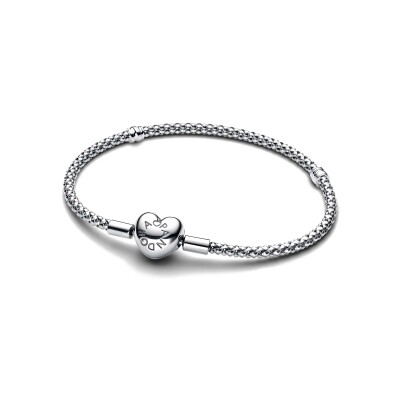 Bracelet Pandora Maille Cloutée Fermoir Cœur en argent, taille 17cm