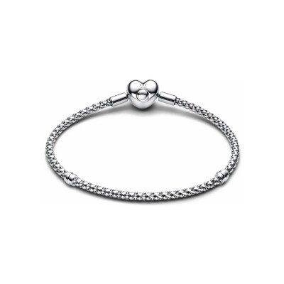 Bracelet Pandora Maille Cloutée Fermoir Cœur en argent, taille 17cm