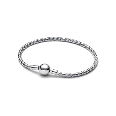 Bracelet Pandora Maille Ailéee Fermoir Rond en argent, taille 18cm