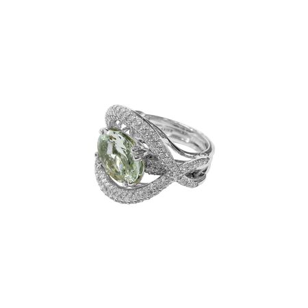 Bague Isabelle Barrier en or blanc, diamants et aigue-marine, taille 54