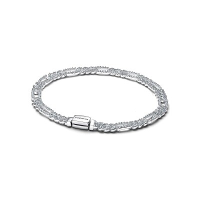 Bracelet Pandora Maille Cubaine Ovale en argent et oxydes de zirconium, 18 cm
