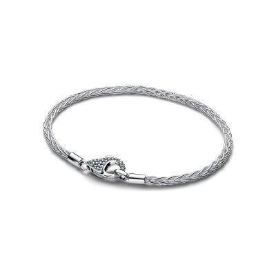 Bracelet Pandora Timeless Maille Queue de Renard Fermoir Pavé en argent et oxydes de zirconium, 19 cm