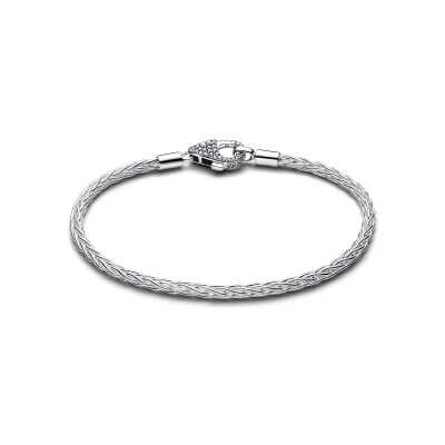 Bracelet Pandora Timeless Maille Queue de Renard Fermoir Pavé en argent et oxydes de zirconium, 19 cm