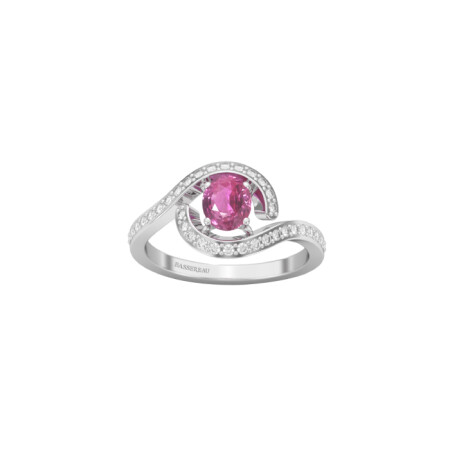 Bague 1897 en or blanc, saphir rose et diamants