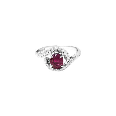 Bague Isabelle Barrier Entourage en or blanc, rubis et diamants, taille 51