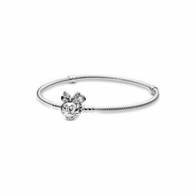 Bracelet Disney X Pandora maille serpent fermoir disney moments pavé minnie en argent et oxyde de zirconium, 19 cm