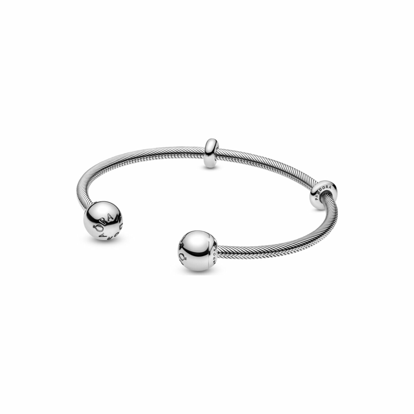 Bracelet jonc Pandora Icons ouvert façon maille serpent moments en argent et silicone, 16 cm