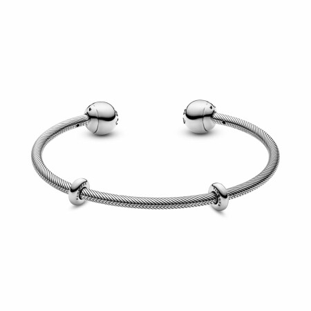 Bracelet jonc Pandora Icons ouvert façon maille serpent moments en argent et silicone, 16 cm