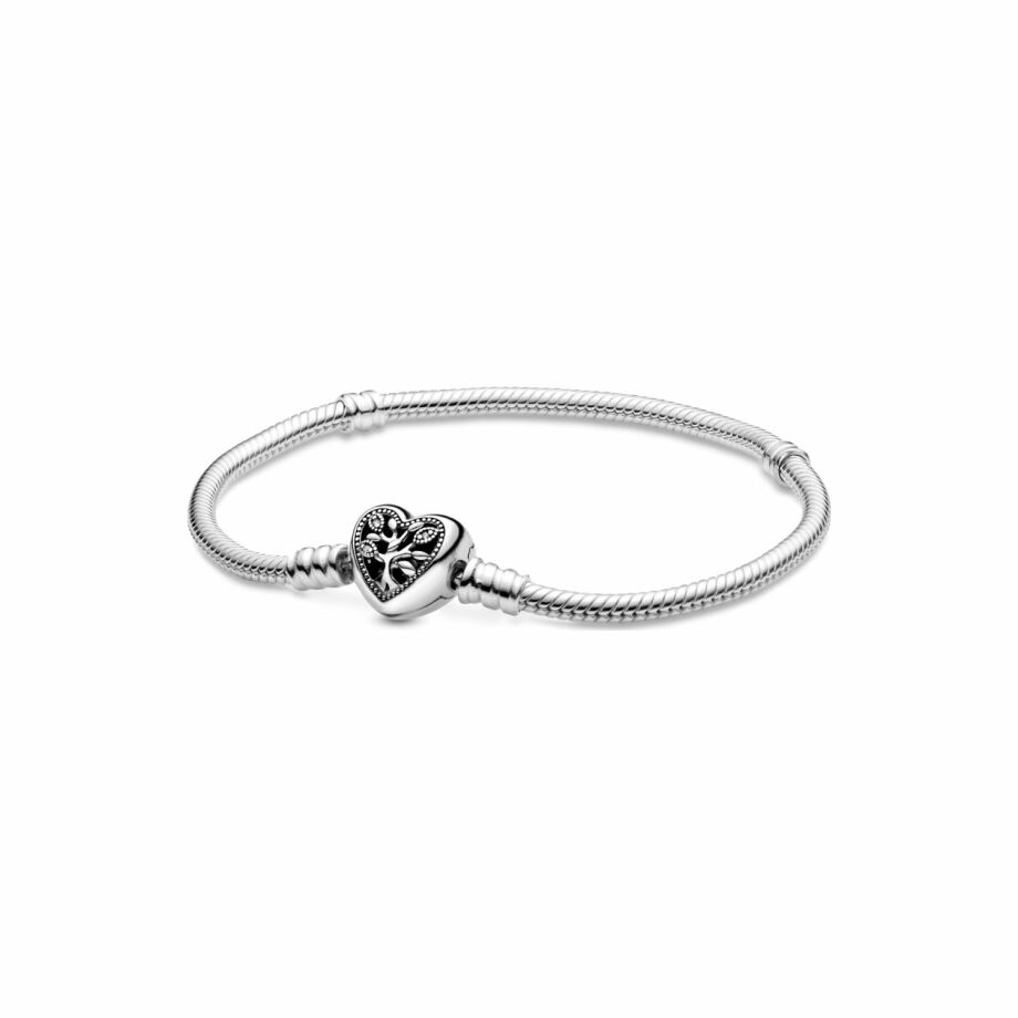 Bracelet Pandora People maille serpent fermoir cœur arbre de vie moments en argent et oxyde de zirconium, 21 cm