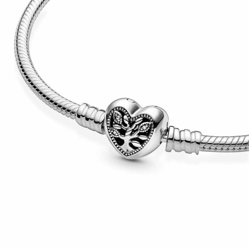 Bracelet Pandora People maille serpent fermoir cœur arbre de vie moments en argent et oxyde de zirconium, 17 cm