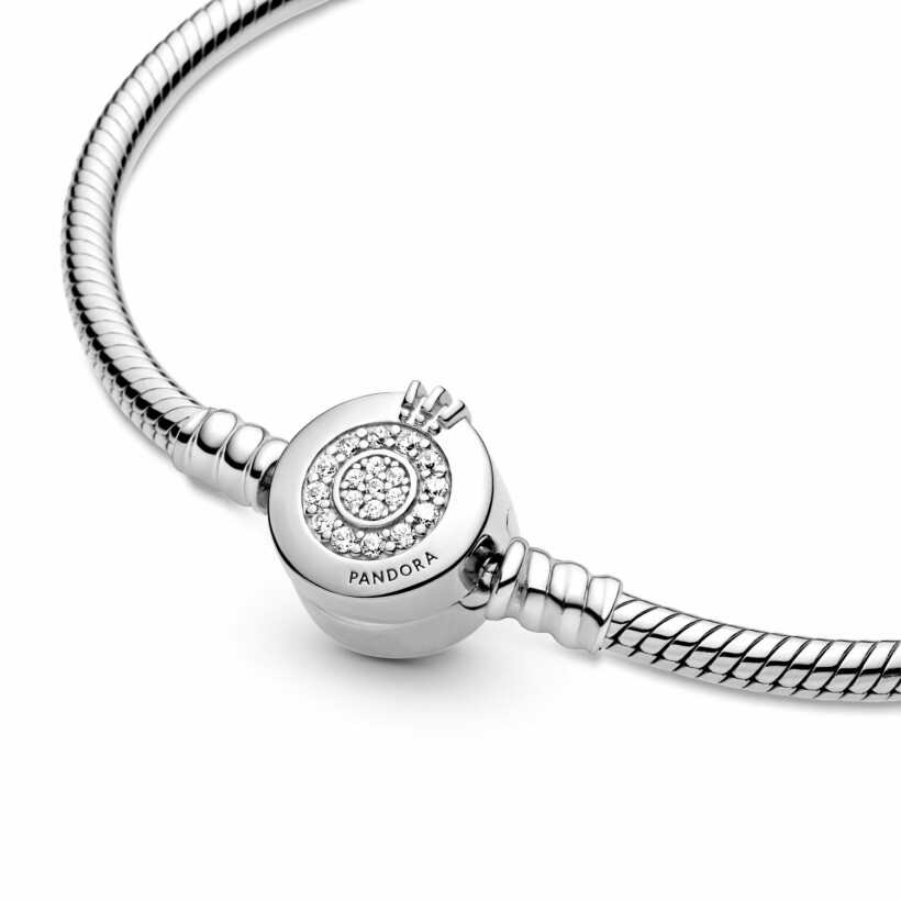 Bracelet Pandora Signature maille serpent o couronné scintillant moments en argent et oxyde de zirconium, 19 cm