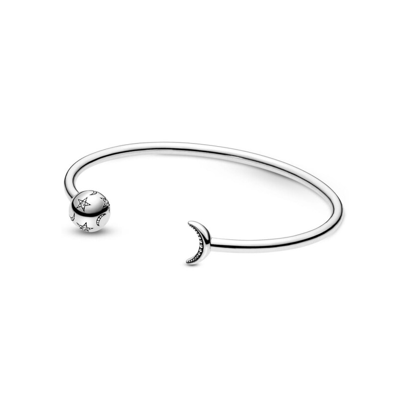 Bracelet Jonc Pandora ouvert lune & étoiles - edition limitée en argent, 19cm