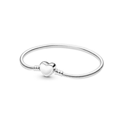 Bracelet Pandora Maille Serpent Fermoir Coeur Gravable Moments, taille 18 cm