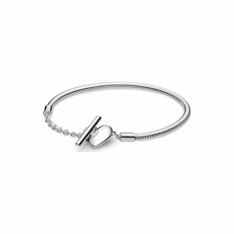 Bracelet Pandora Icons maille serpent fermoir en t cœur moments en argent, 17 cm