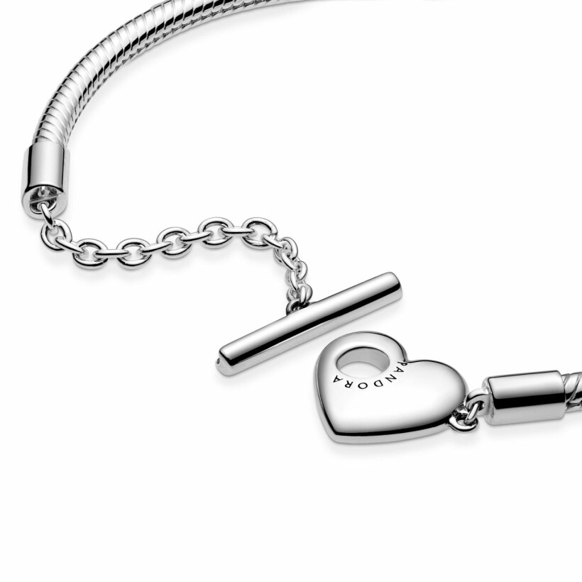 Bracelet Pandora Icons maille serpent fermoir en t cœur moments en argent, 19 cm