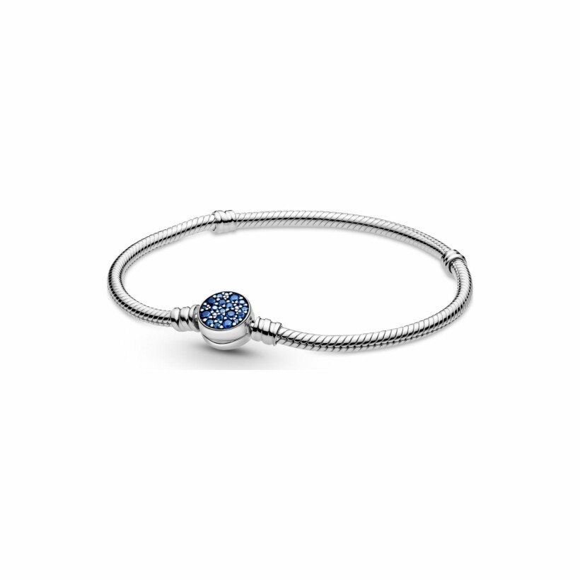 Bracelet Pandora Colours maille serpent fermoir médaillon bleu scintillant moments en argent et cristal, 19 cm