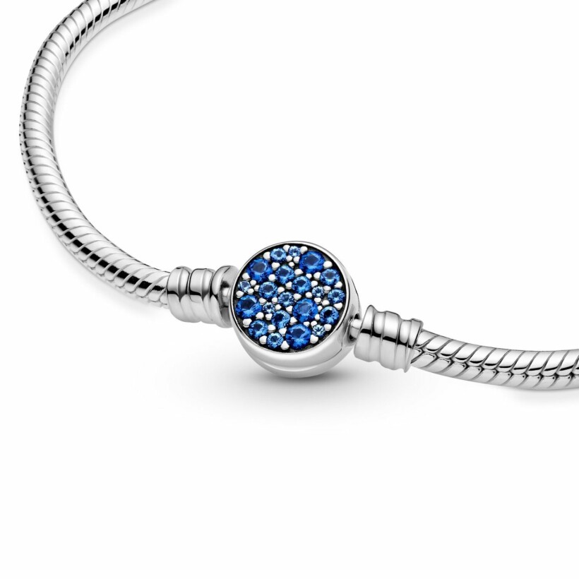 Bracelet Pandora Colours maille serpent fermoir médaillon bleu scintillant moments en argent et cristal, 21 cm