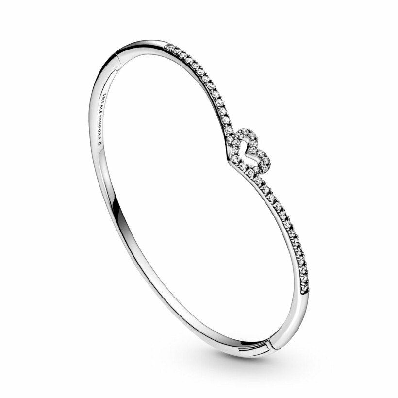 Bracelet jonc Pandora Wish cœur vœu scintillant en argent et oxyde de zirconium, 17.5 cm