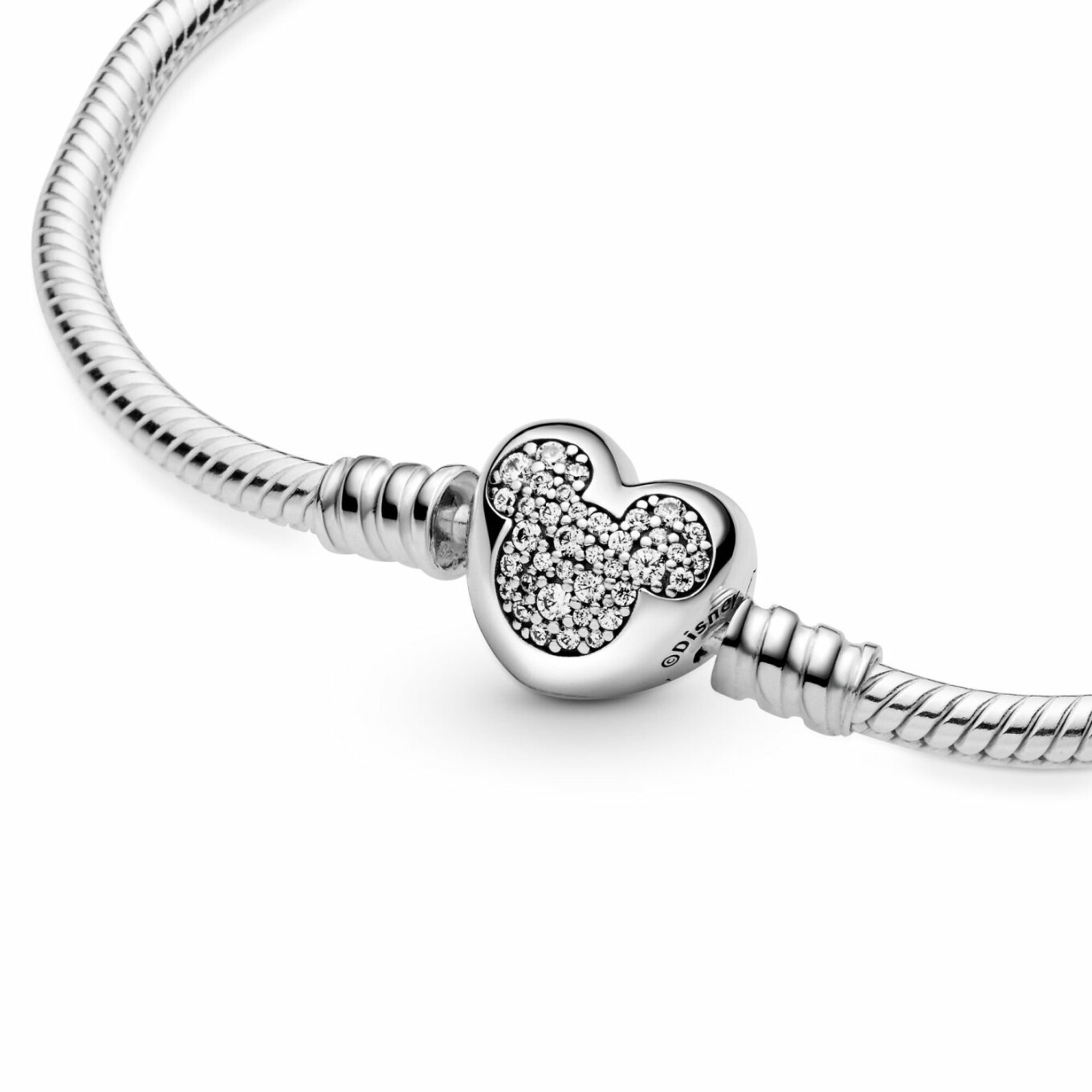 Bracelet Disney X Pandora maille serpent fermoir cœur disney mickey moments en argent et oxyde de zirconium, 19 cm