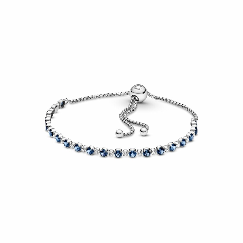 Bracelet Pandora Timeless coulissant scintillant bleu et incolore en argent et cristal, oxyde de zirconium, 23 cm
