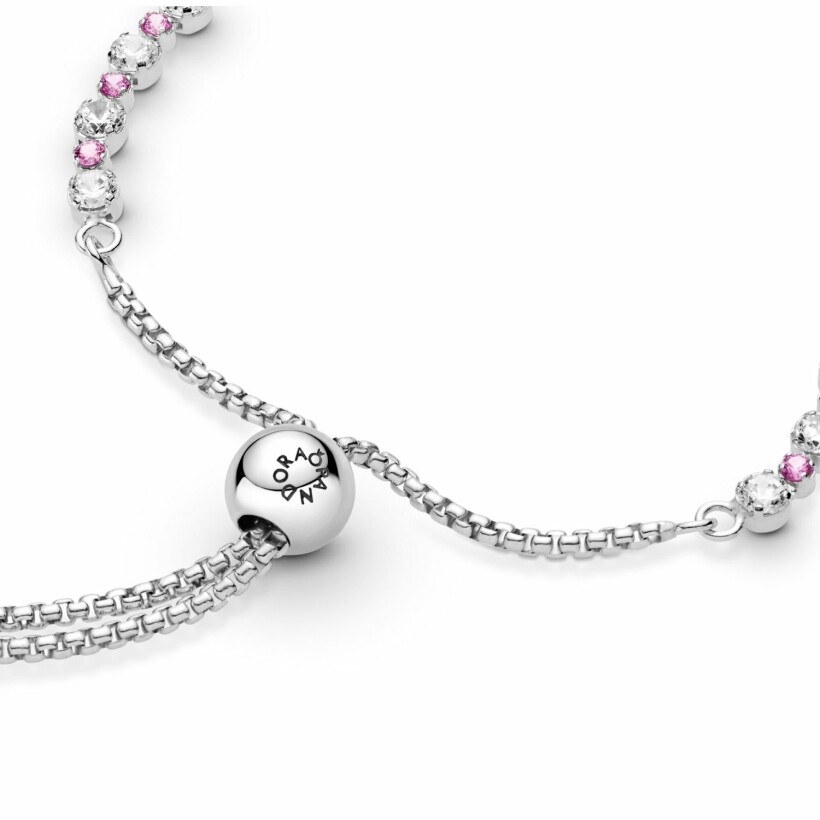 Bracelet Pandora Timeless coulissant éclat rose & incolore en argent et oxyde de zirconium, saphir synthétique, 23 cm