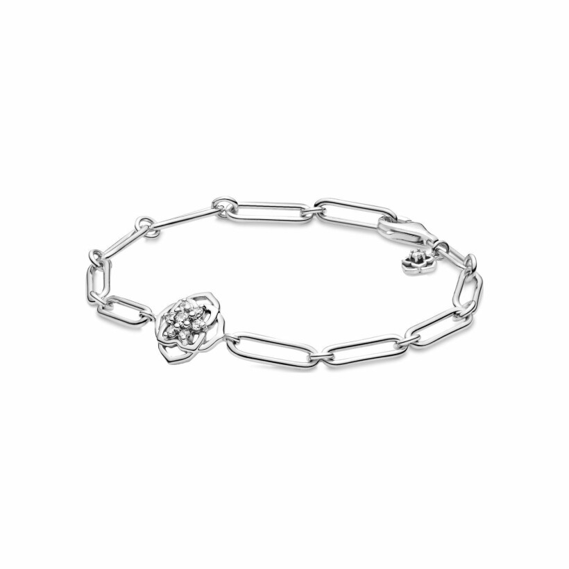 Bracelet Pandora Timeless à maillons pétales de rose en argent et oxydes de zirconium, taille 16cm