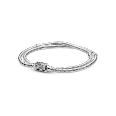 Bracelet Pandora Icons Moments double tour maille serpent fermoir barillet en argent, taille 18cm