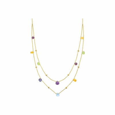 Collier en or jaune, lolite, péridot, citrine, améthyste, grenat et topaze