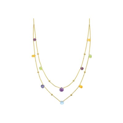 Collier en or jaune, iolite, citrine et améthyste, péridot, grenat et topaze bleue