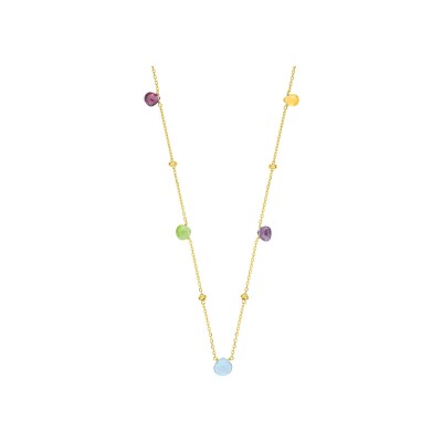 Collier en or jaune, péridot, grenat et citrine et topaze bleue