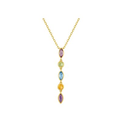 Pendentif en or jaune, améthyste, citrine et péridot et topaze bleue