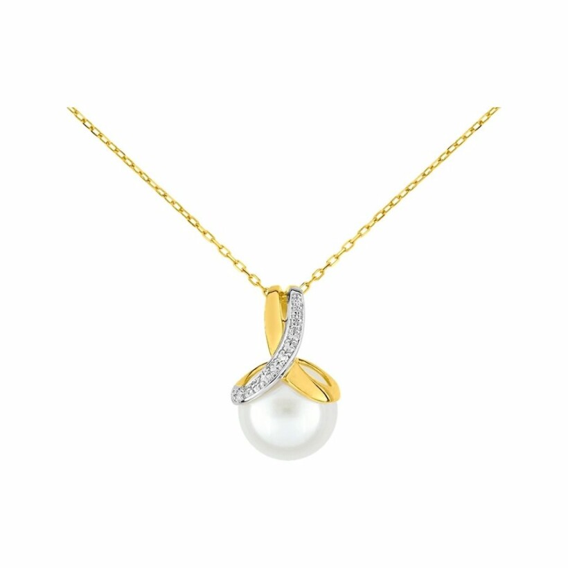 Collier en or jaune, or blanc, perle et diamants de 0.005ct