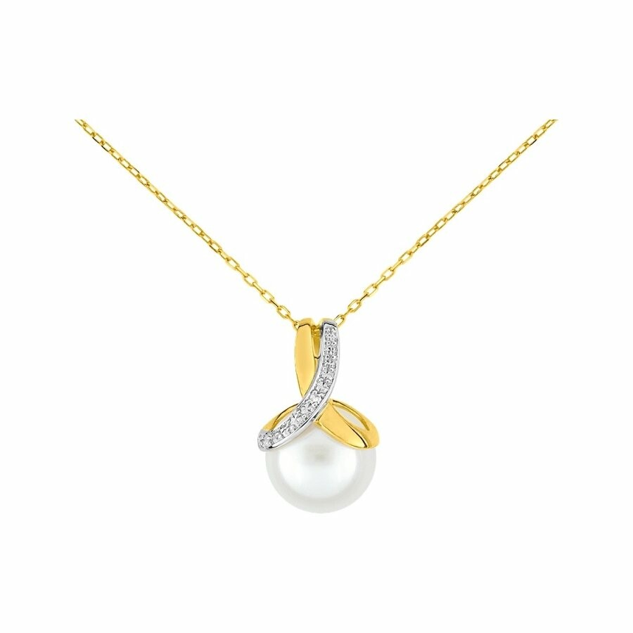 Collier en or jaune, or blanc, perle et diamants de 0.005ct