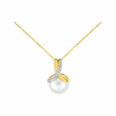 Collier en or jaune, or blanc, perle et diamants de 0.005ct