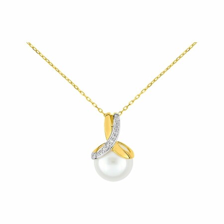 Collier en or jaune, or blanc, perle et diamants de 0.005ct