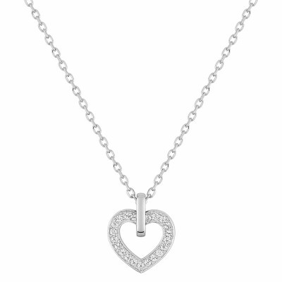 Collier coeur en or blanc et oxydes de zirconium