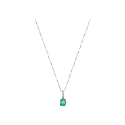 Collier en or blanc, émeraude et diamant 0.01ct