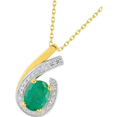 Collier en or jaune, émeraude et diamant 0.01ct
