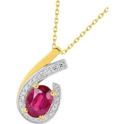 Collier en or jaune, rubis et diamant 0.01ct