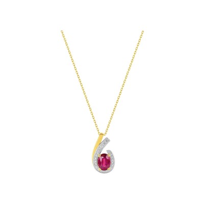 Collier en or jaune, rubis et diamant 0.01ct