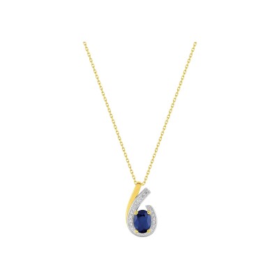 Collier en or jaune, saphir et diamant 0.01ct