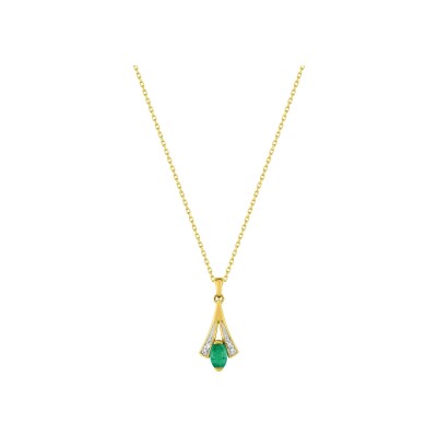 Collier en or jaune, émeraude et diamant 0.01ct