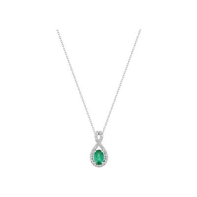 Collier en or blanc, émeraude et oxyde de zirconium