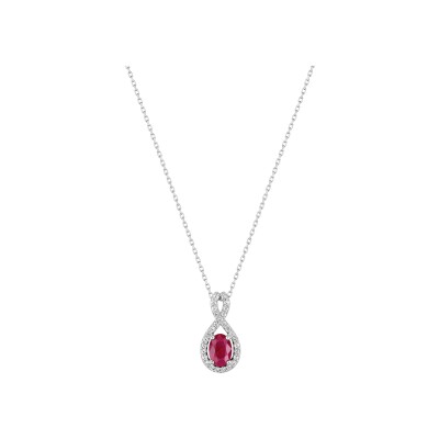 Collier en or blanc, rubis et oxyde de zirconium