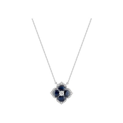 Collier en or blanc, saphir et oxyde de zirconium