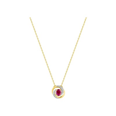 Collier en or jaune, rubis et oxyde de zirconium